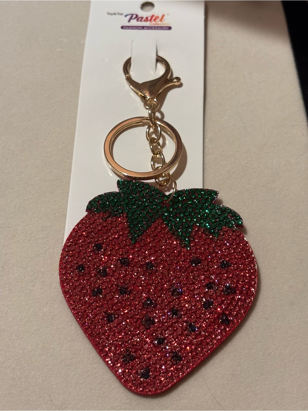 Red & Green Strawberry Keychain / Bag Charm- Sparkly Fruit Charm